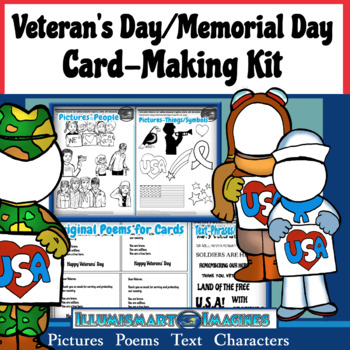 Preview of Memorial Day AND Veteran Card-Making Kit! Poems, Pictures, Text, &  Characters