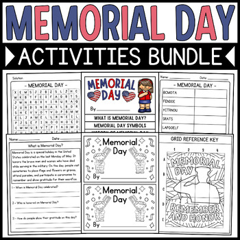 Preview of Memorial Day Activities Bundle: Coloring Pages, Reading, Craft, Games & More