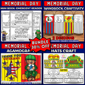 Preview of Memorial Day Activities Bundle: DIY Crafts, Emergent Reader, and 3D Coloring