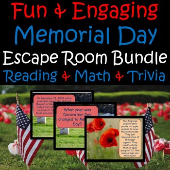 Preview of Memorial Day Activities Math Reading Passage & Digital Escape Room End of Year