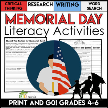 Preview of Memorial Day Activities | May Literacy Centers | End of Year
