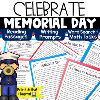 Preview of Memorial Day Activities Reading Comprehension Passages Writing Word Search May