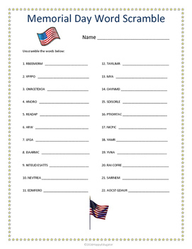 Memorial Day Activities - Word Scramble Puzzles & Informational Text w ...