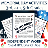 Memorial Day Activities Puzzles for 3rd 4th 5th Grade Sub 