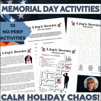 Preview of Memorial Day Activities Puzzles Middle High School Sub Plans or Independent Work