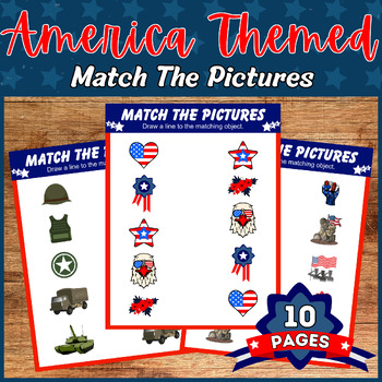 Preview of Memorial Day Matching Worksheets, Match the Picture, 4th of july Activities