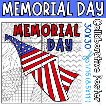 Preview of Memorial Day American flag Coloring Bulletin Board Collaborative Poster