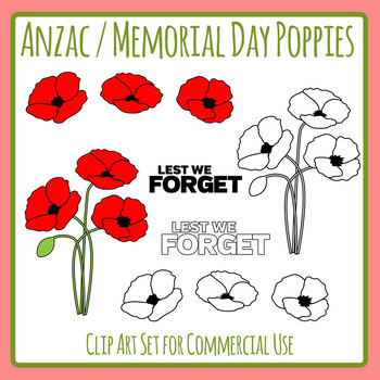 Memorial Day Anzac Day Lest We Forget Red Poppies Clip Art Commercial Use