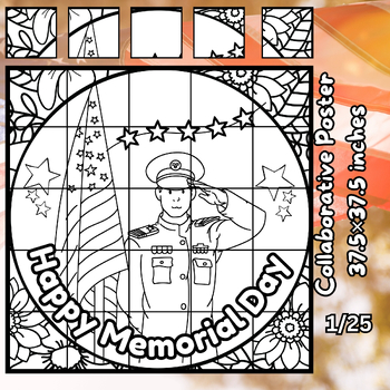 Preview of Memorial Day Bulletin Board Coloring Page Collaborative Poster Activities #1