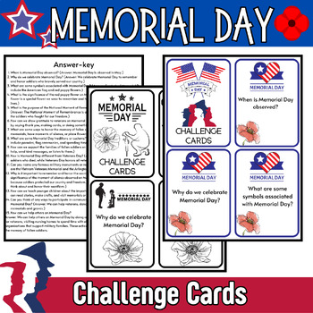 Preview of Memorial Day Challenge Cards - memorial day activities 3rd grade - 5th