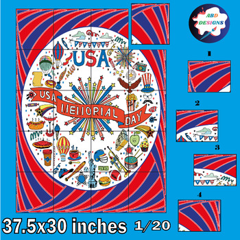 Preview of Memorial Day Collaborative Coloring Poster Art Craft- Bulletin Board Activity