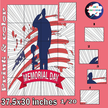 Preview of Memorial Day Collaborative Coloring Poster Art Craft- Bulletin Board Activity