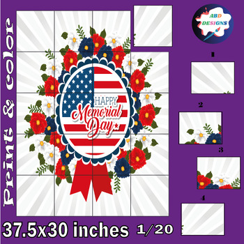 Preview of Memorial Day Collaborative Coloring Poster Art Craft- Bulletin Board Activity