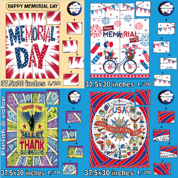 Preview of Memorial Day Collaborative Coloring Poster Art Craft Bundle