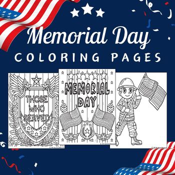 Preview of Memorial Day Coloring Pages Military Star Heart American Flag 4th July USA May