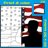 Memorial Day Coloring Poster Activity, American U.S. FLag 
