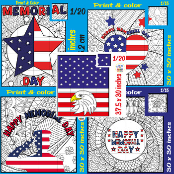 Preview of Memorial Day Coloring Posters for Classroom Decor Bundle Activities Math Craft