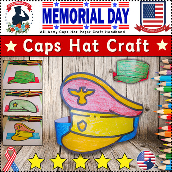 Preview of Memorial Day Craft: All Army Caps Hat Paper Craft Headband Printable Coloring⭐