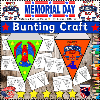 Preview of Memorial Day Craft Bunting - Coloring Bunting Decor ⭐  14 Designs Different ⭐