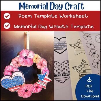 Preview of Memorial Day Craft/ Memorial Day Activities/ Poem Template / Wreath Craft