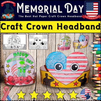 Preview of Memorial Day Craft:New/Unique Hat Paper Craft Crown Headband Printable Coloring⭐