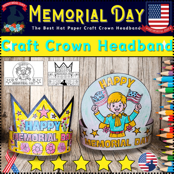 Preview of Memorial Day Craft: The Best Hat Paper Craft Crown Headband Printable Coloring⭐