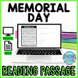 Memorial Day DIGITAL Reading Passage & Questions Self Grading