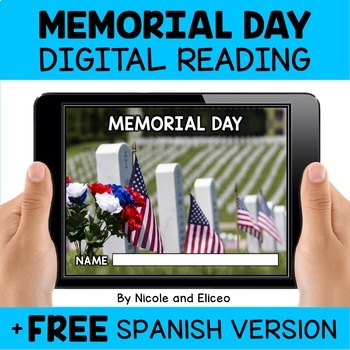 Preview of Memorial Day Digital Reading Comprehension for Google Slides + FREE Spanish
