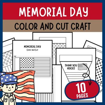 Preview of Memorial Day Flag Color and Cut Craft Activity - Remembering Our Heroes