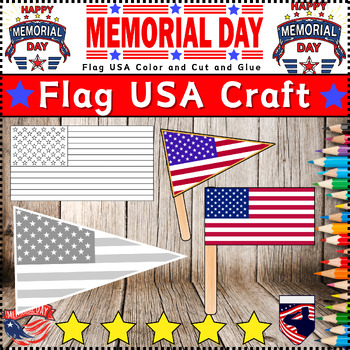 Preview of Memorial Day Flag USA Color and Cut and Glue at Stick Craft - Flag America Craft