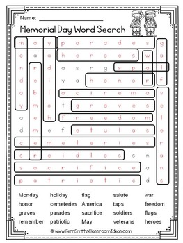 Memorial Day Word Search Freebie by Fern Smith's Classroom ...