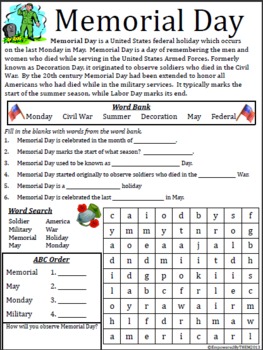 Memorial Day Worksheets