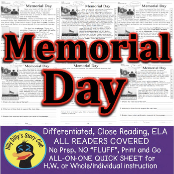 Preview of Memorial Day Fun FACTS Homework Close Read Info Text 5 Level Passages PRINT N GO