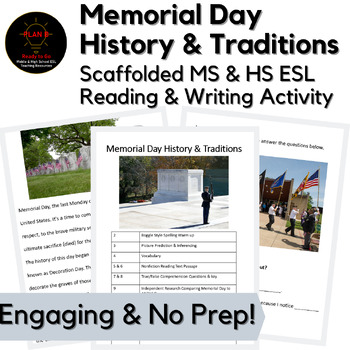 Preview of Memorial Day History & Facts Grades 6-12 ESL Independent No Prep & Sub Ready