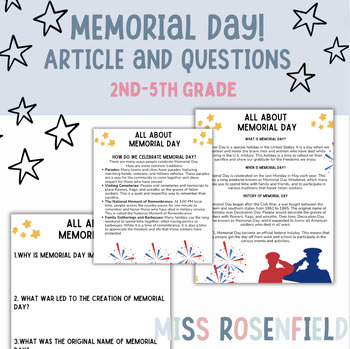 Preview of Memorial Day | Informational, Nonfiction | Article and Questions | NO PREP!