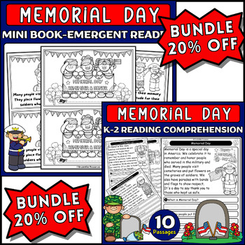 Preview of Memorial Day Learning Bundle for K-2: Mini Book & Reading Comprehension Passages