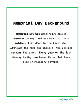 Preview of Memorial Day Lesson Plan: 360°ExplorEd
