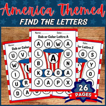 Preview of 4th of july and Memorial Day Letter recognition, Preschool, Find the letter