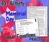 Memorial Day Linear Equations