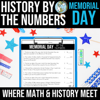 Preview of Memorial Day Math Activity - History By The Numbers