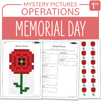 Preview of Memorial Day Math Activity Poppy Mystery Picture Grade 1 Additions Subtractions