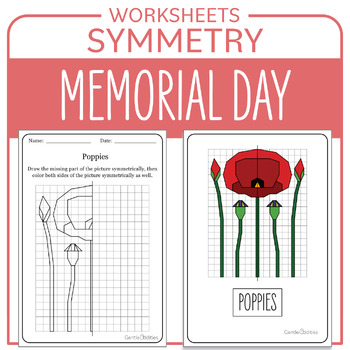 Preview of Memorial Day Math Activity Poppy Symmetry and Coloring Math Center