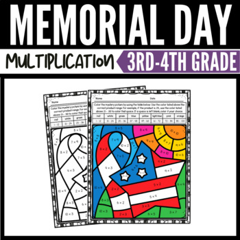 Preview of Memorial Day Math Multiplication Color-by-Number Worksheets