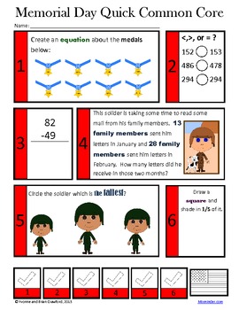 memorial day math and literacy activities second grade common core