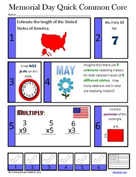 memorial day math and literacy activities third grade common core