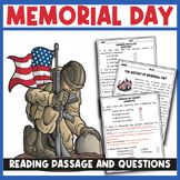 Memorial Day May Reading passages Comprehension Summer End