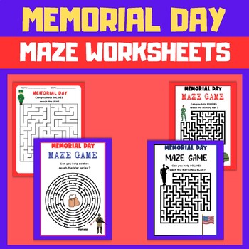 Preview of Memorial Day Maze Worksheets, Maze Game, Memorial Day Game