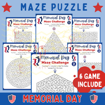 Preview of Memorial Day Maze logic puzzle Math & literacy Game brain break Activity 7th 8th