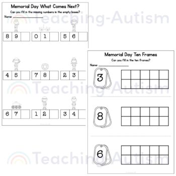 memorial day math worksheets by teaching autism tpt