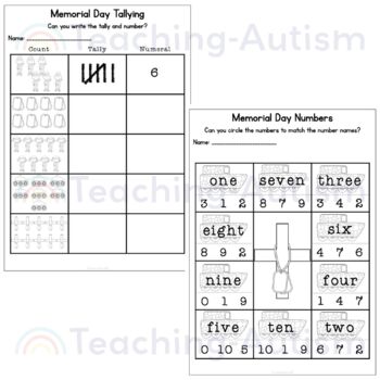 memorial day math worksheets by teaching autism tpt